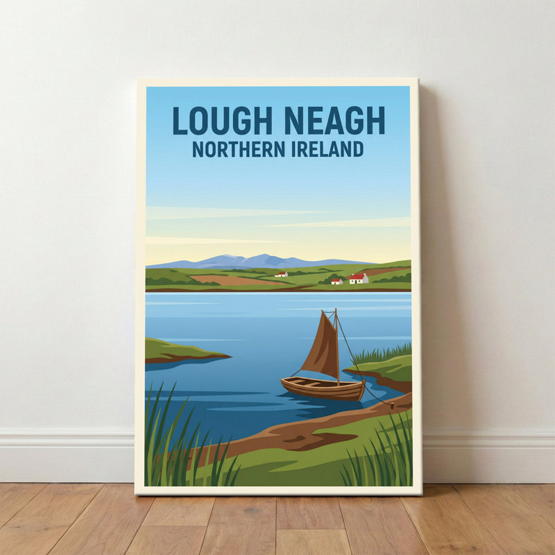 Lough Neagh, Northern Ireland - Romantic Lakeside Travel Poster Of Ireland's Largest Freshwater Lake. Giclee Print On Wrapped Canvas. Wall Art, Home Decor - Natural Landmarks, Northern Ireland - Wrapped Canvas Print
