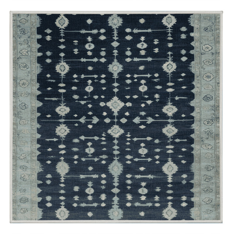 Machine Washable Overdyed Green Area Rug, Square 8'