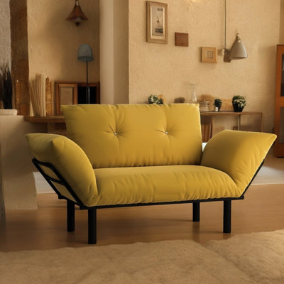 Causeuse jaune, meubles peu encombrants pour le salon et la chambre à coucher, conception à pieds hauts, nettoyage facile du plancher, futon avec choix de couleurs, rembourrage en mousse, structure en métal, produit de 48,77 po