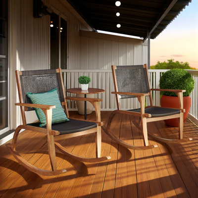 2-Piece Acacia Wood Patio Rocking Chair Set,Outdoor Chairs Wicker Rattan Seats