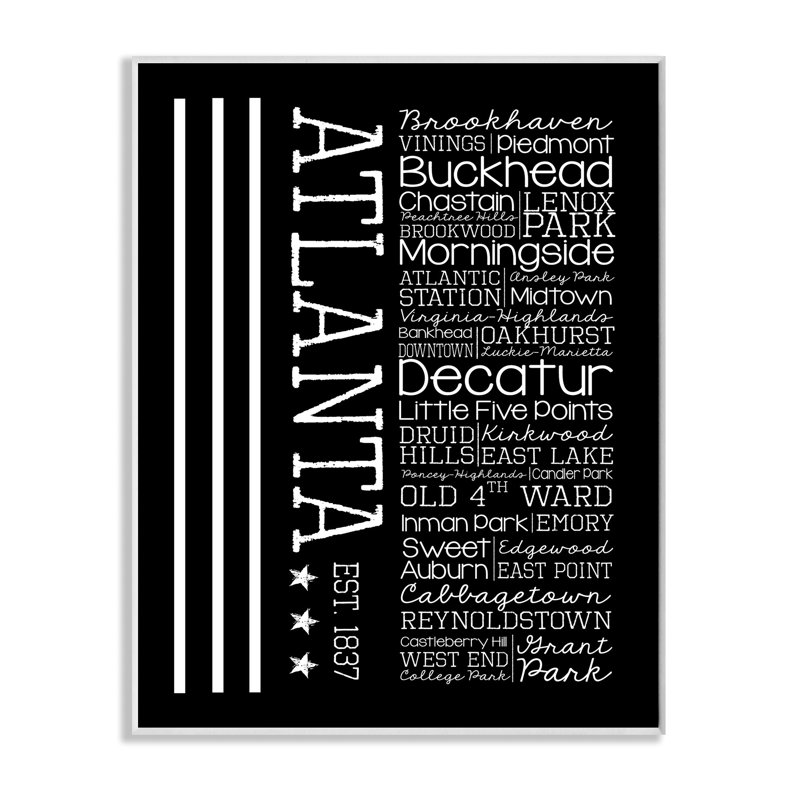 Reproduction d'art textuel sur toile "Atlanta Words and Cities" par Erica Billups, H 15 po x l 10 po, Plaque murale