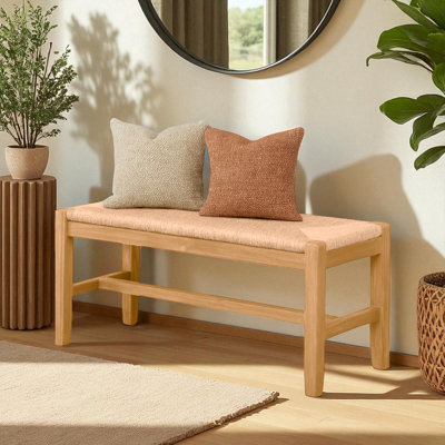 Alaterre Furniture Newport Wooden Entryway Bench - 40" Indoor Bedroom Bench with Natural Seagrass Rush Seat - Natural Wood Accent for Living Room, Hallway, or End of Bed