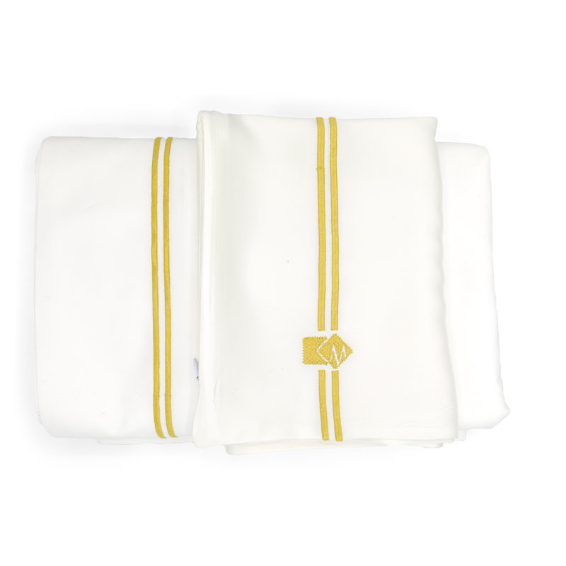 Silk Pillowcase Sheet Set, Full Sheet Set with 2 Pillowcases, White/Gold