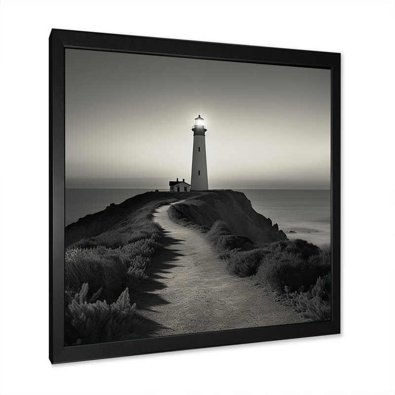 «Black and White Light House Panorama I», reproduction sur toile, H 16 po x l 16 po x P 1 po, Cadre simple noir