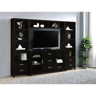 Cappuccino 3 Entertainment Unit, Two Cabinets, Four Height-Adjustable Shelves, And Quiet Drawer Glides For Living Rooms Finish Tv Console, Unit With Smooth Euro Glide Drawers Contemporary Areas