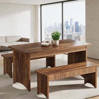 Ensemble de salle à manger 3 pièces, table de cuisine de style campagne avec deux bancs