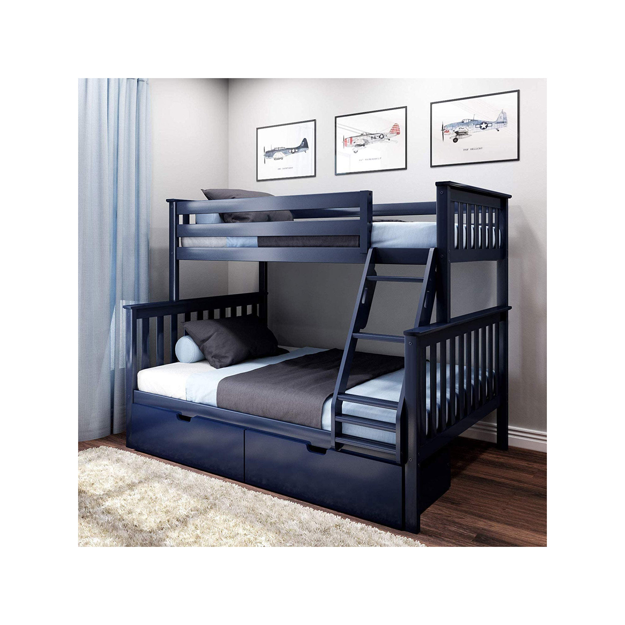 Bolles Kids Bunk Bed with Drawers, Twin over Full, Blue