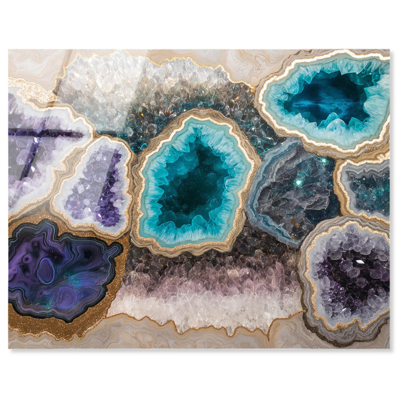 Géode bleue multicolore minérale, art par Art Remedy, prête à être accrochée, H 16 po x l 20 po