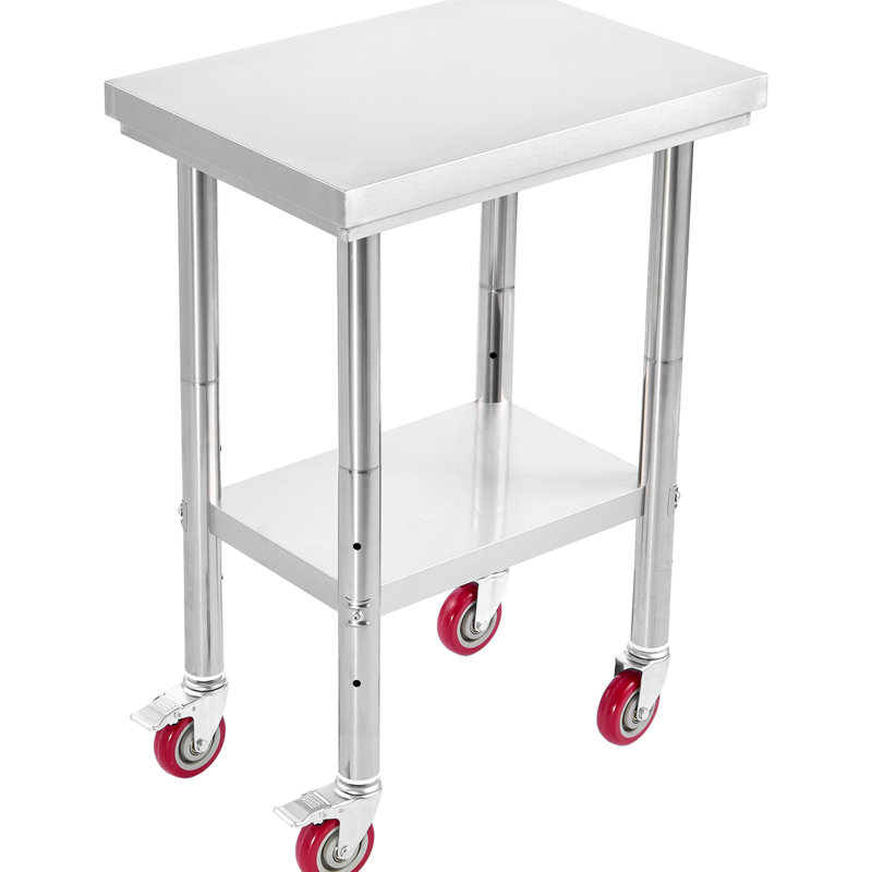 Table de préparation alimentaire en acier inoxydable de 24 po x 18 po avec roulettes, idéale pour la cuisine commerciale, le restaurant, l’hôtel et le garage, fabriquée en Sus201, stable et mobile, à trois niveaux de réglage des tablettes, peut supporter des charges lourdes