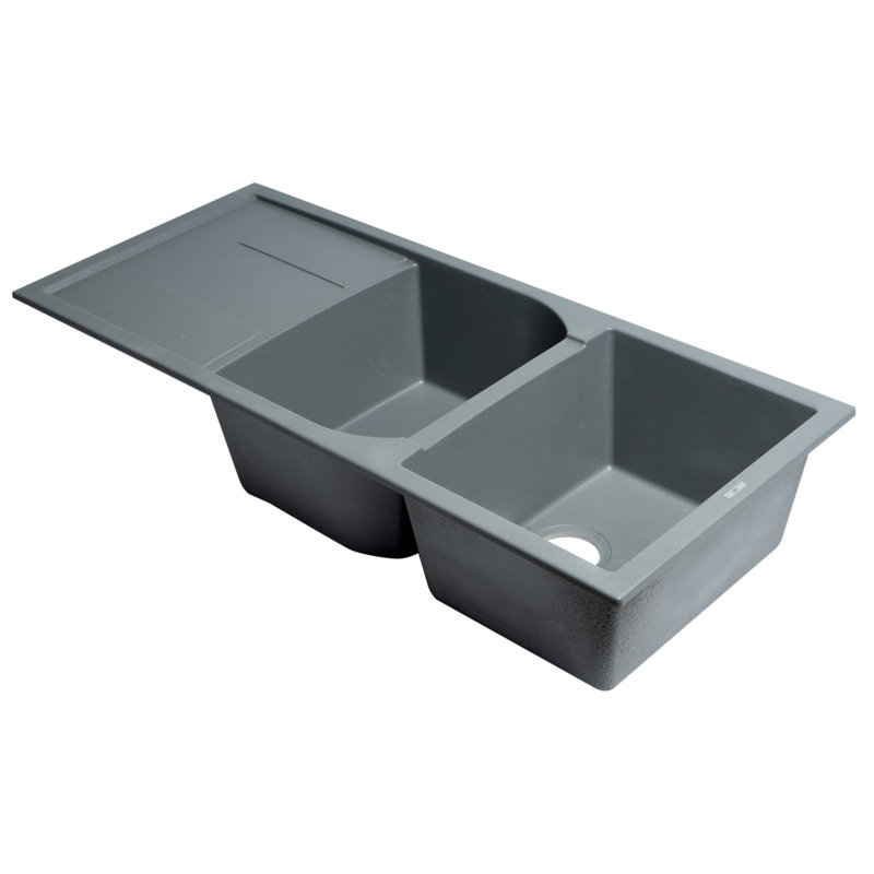 45.69'' L Double Bowl Granite Kitchen Sink, Titanium