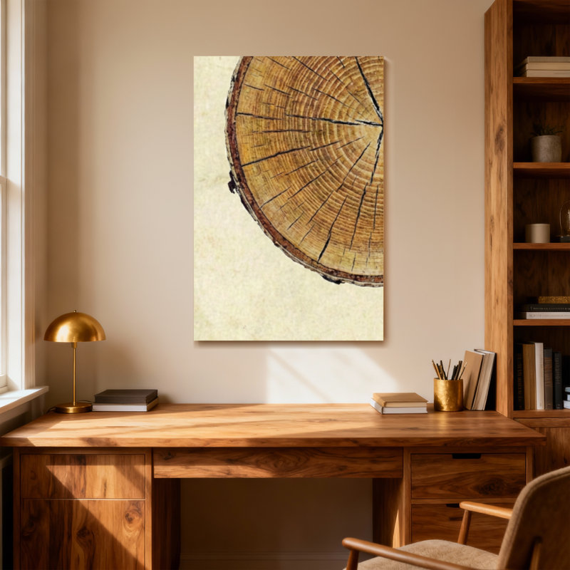 Plantes et fleurs, motif d'anneau d'arbre sur toile, H 18 po x l 12 po