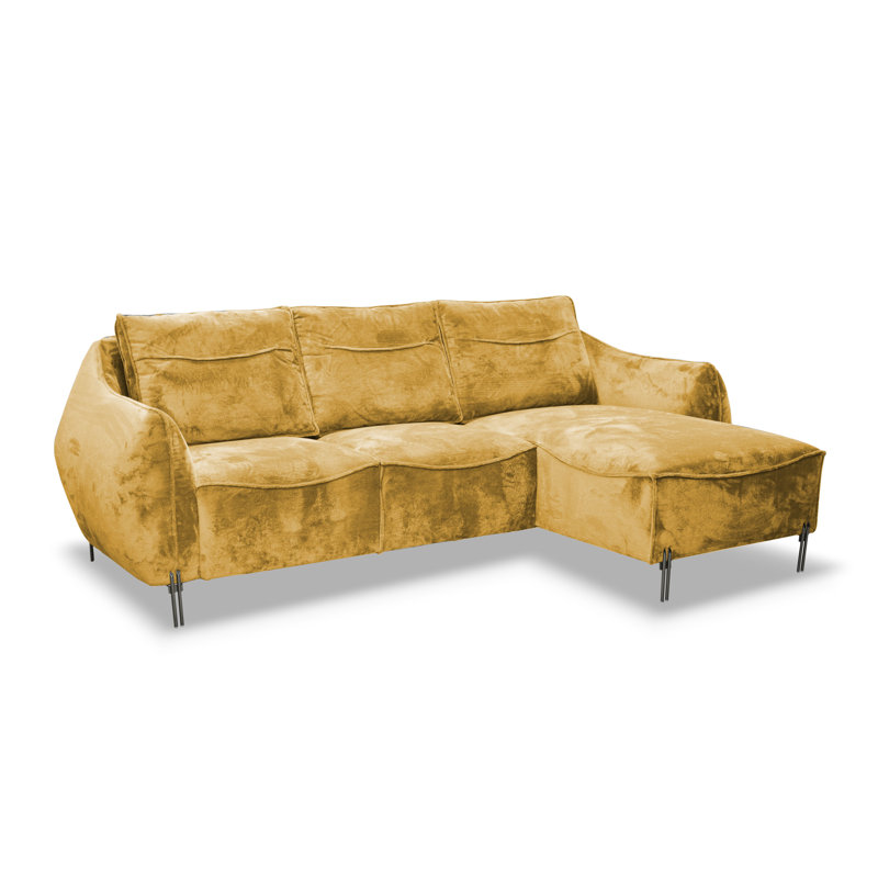 Adly 3 Seater Fabric Sofa & Chaise, Right Hand Facing, Gold