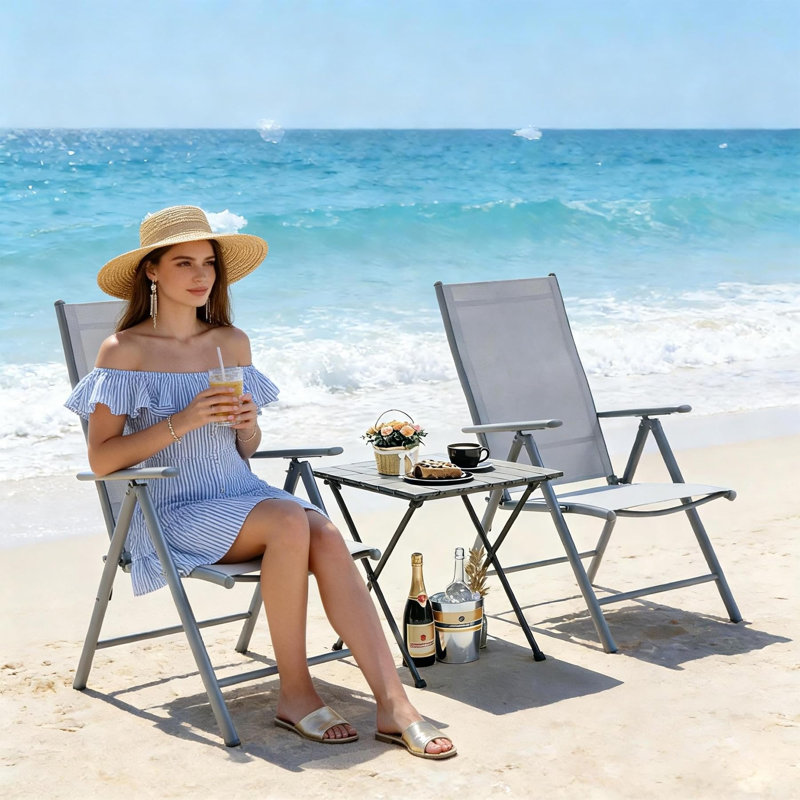 Textilene Folding Bench Folding Chair Set