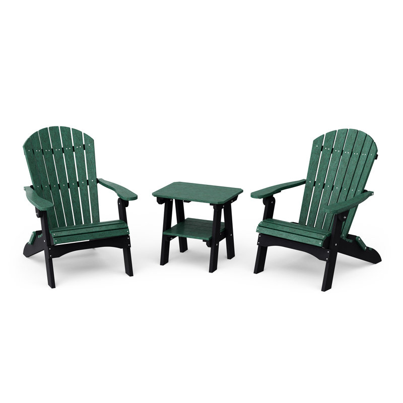 Heritage 3-Piece Folding Adirondack Set with Side Table, Turf Green/Black