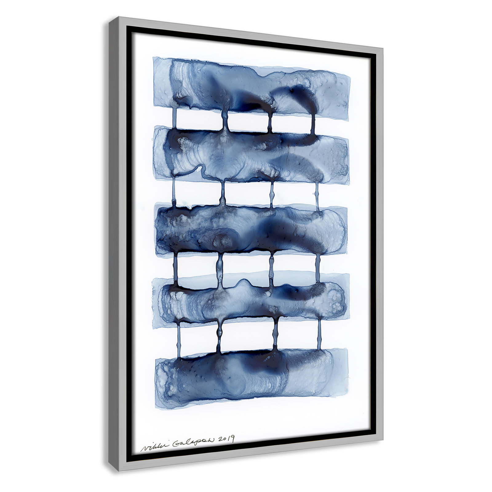 Gareth "Stitched Together I" Print by Nikki Galapon, 19.5" H x 13.5" W x 2" D, Silver Framed Canvas