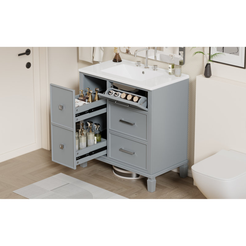 Meuble-lavabo de salle de bain innovant en céramique de style moderne, parfait pour les salles de bain d'invités