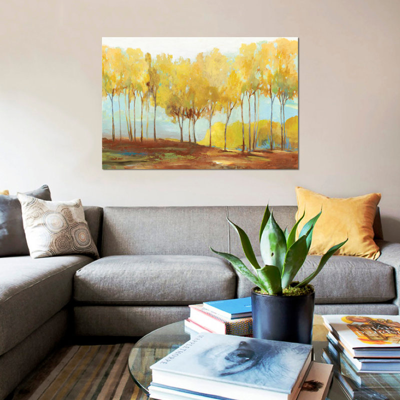 «Yellow Trees», reproduction sur toile, H 18 po x l 26 po x P 1,5 po, Toile encadrée noire, Pas de tapis