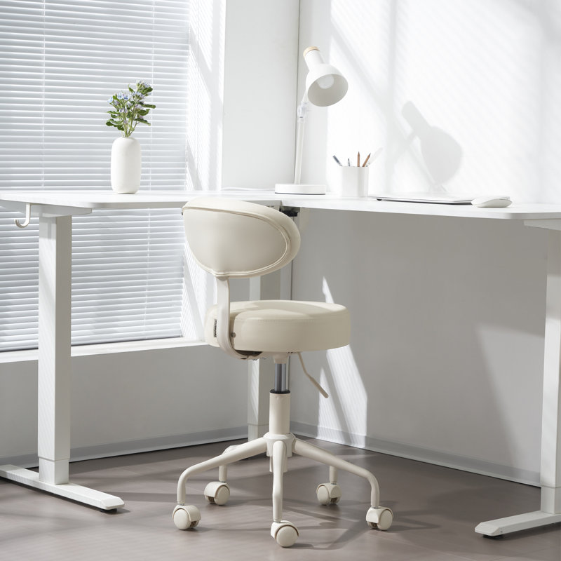 Pneumatic Swivel Rolling Stool Chair with Backrest 503 KAI, White