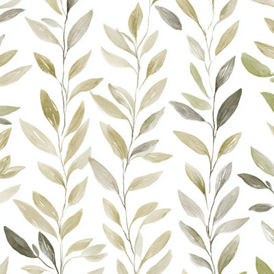 Papier peint auto-adhésif à peler et à coller peint à la main feuille verte beige auto-adhésive et amovible 24 po x 118 po (60 x 300 cm)