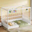 Lit Montessori en bois à baldaquin pour une personne, avec cadre de lit cabane pour enfant, blanc, style cabane à baldaquin-499792764-499792767