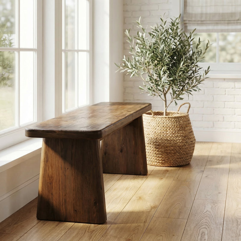 55.1" Solid Wood Bench, Rustic Entryway Bench