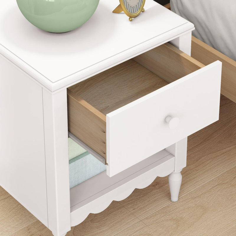 Table de chevet 1 tiroir avec tablette Charlotte, Lin blanc
