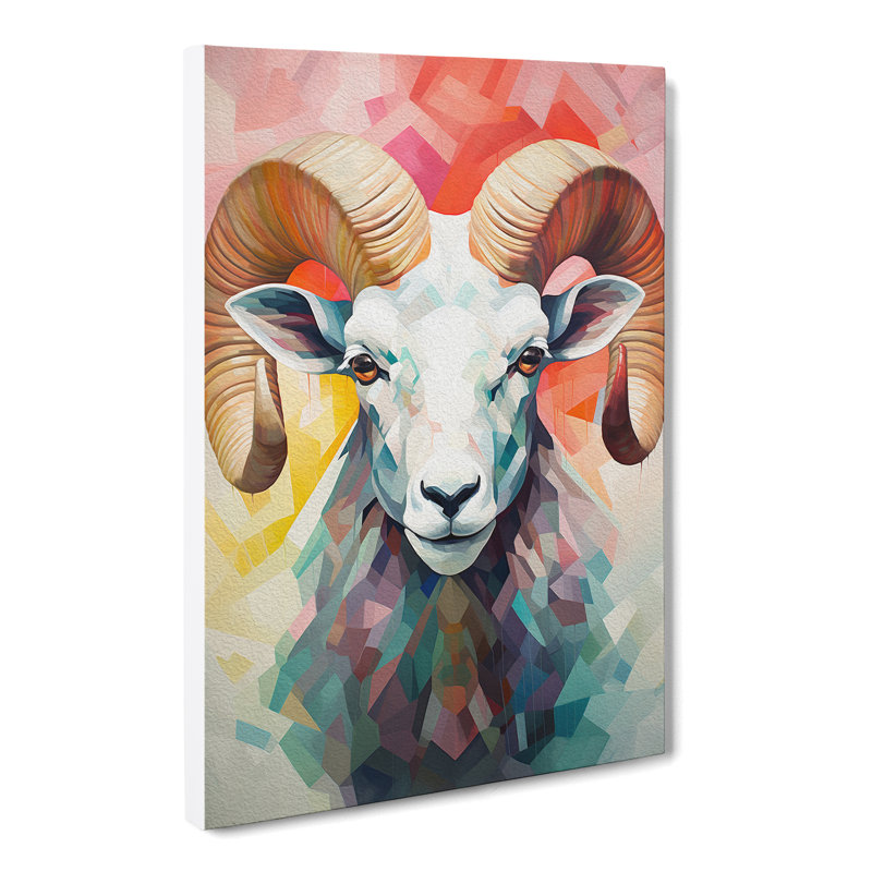 Ram Sheep Geometric - Wrapped Canvas, 50cm H x 35cm W x 3cm D
