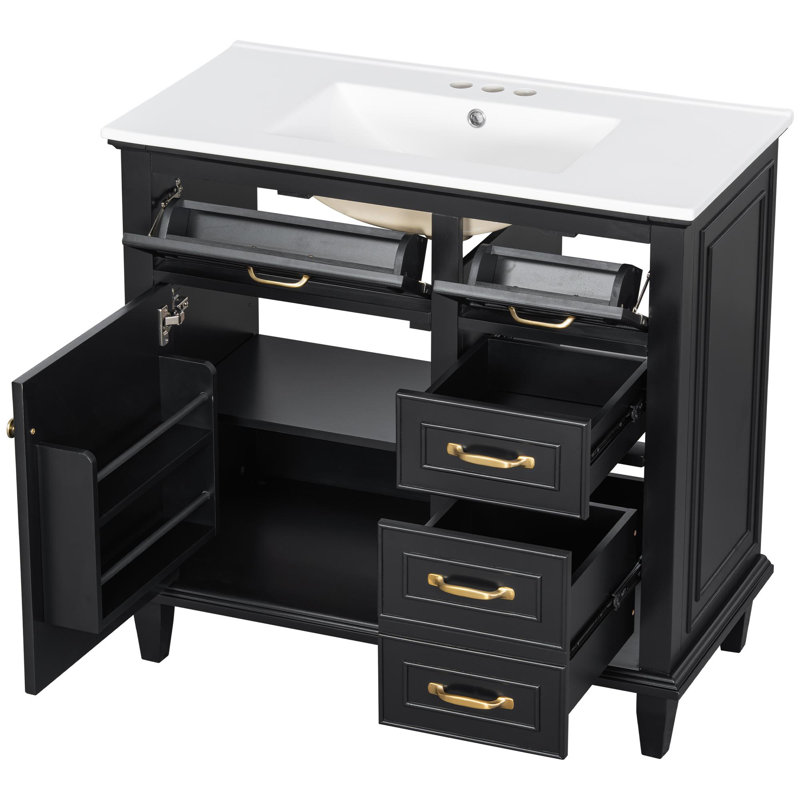 Meuble-lavabo 36 po avec lavabo et rangement, Noir