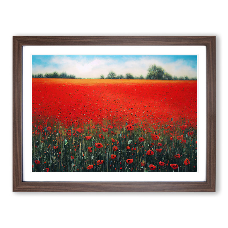 Enthralling Poppies Flowers - Single Picture Frame Print, 34cm H x 46cm W x 2cm D, Walnut