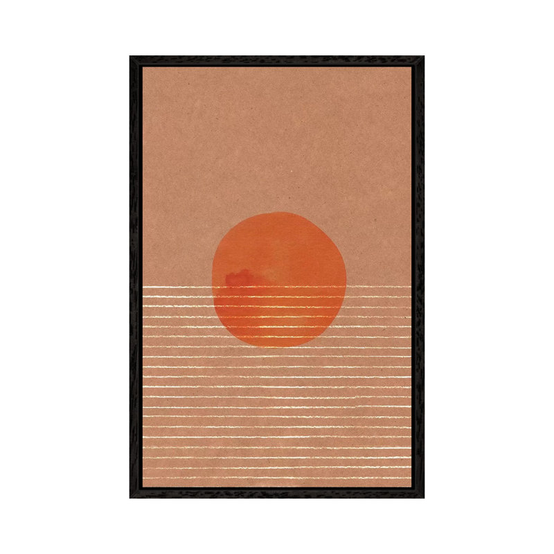 Orange Sun In The Sea by Whales Way - Painting on Canvas, 66.04 cm H x 45.72 cm W, Black Framed