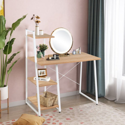 Rangement, table de jeu, bureau en bois, travail d'écriture, bureau d'école avec tablettes, fournitures scolaires