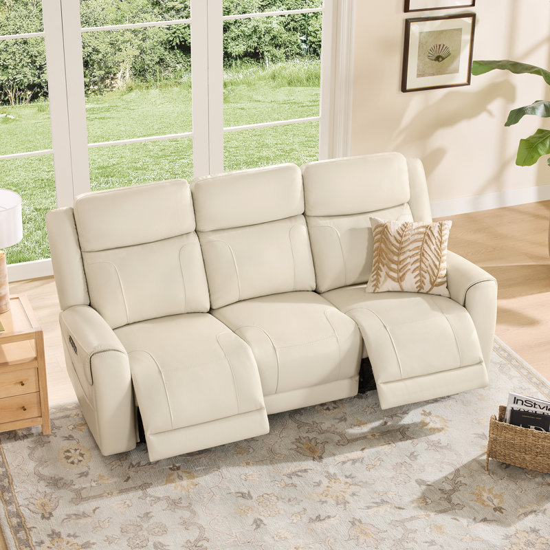 Winslow Top Grain Leather Power Reclining Sofa, Cream
