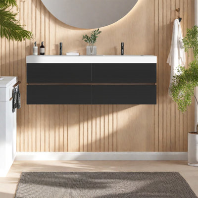 Meuble-lavabo moderne en noyer avec lavabo mural pour salles de bain spacieuses