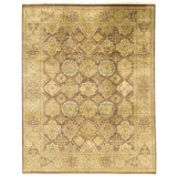 Hand Knotted Wool Oriental Area Rug in Brown And Gold