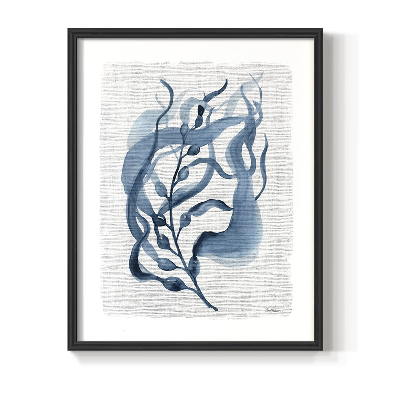 Reproduction encadrée marine en varech II - bois massif, H 15 po x l 12 po, Noir, noir, noir, noir