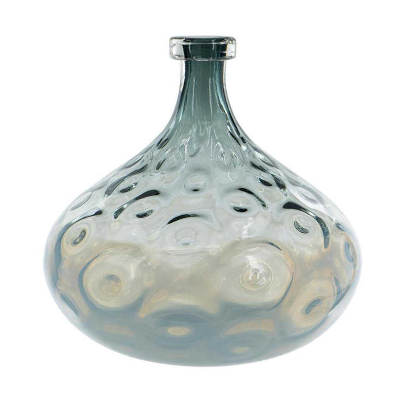 13" Light Blue Hammered Glass Table Vase