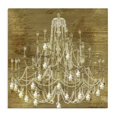 Reproduction d'art graphique rétro sur fond doré vieilli, lustre en cristal rétro