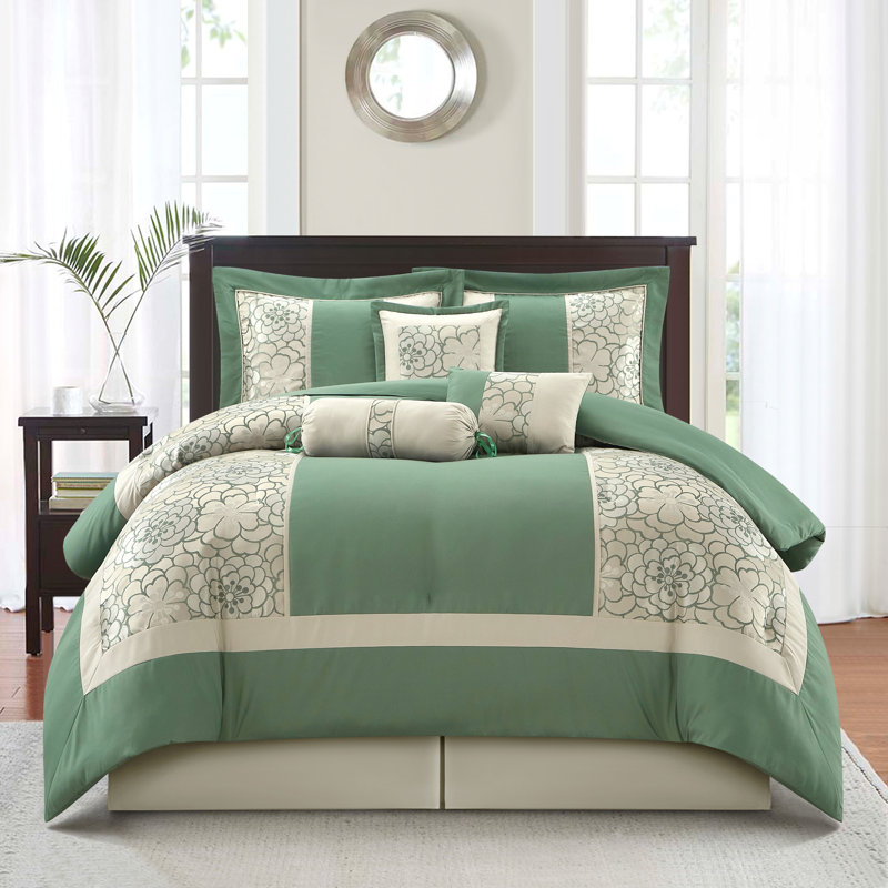 Ensemble d'édredon jacquard 7 pièces Sibyl, Grand édredon et 6 pièces supplémentaires, Green