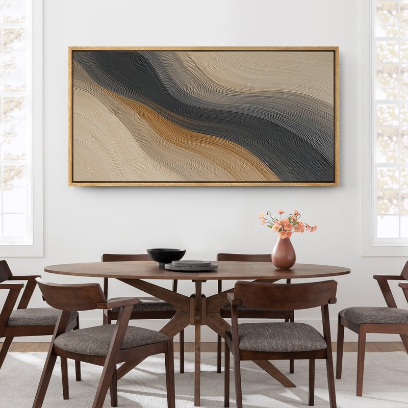 Grande impression sur toile encadrée - reproduction abstraite neutre pour décoration murale minimaliste moderne, Naturel