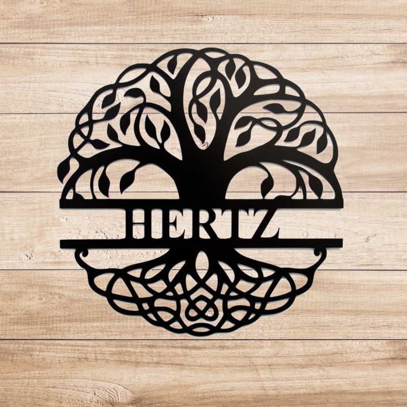 Art mural en métal monogramme Family Tree, Noir, H 18 po x l 18 po x P 0,12 po, Oui