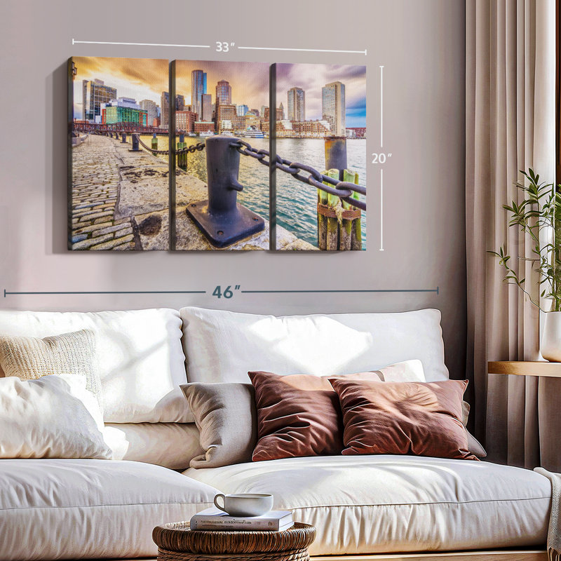 «Boston Massachusetts Harbor», 3 pièces, H 20 po x l 33 po