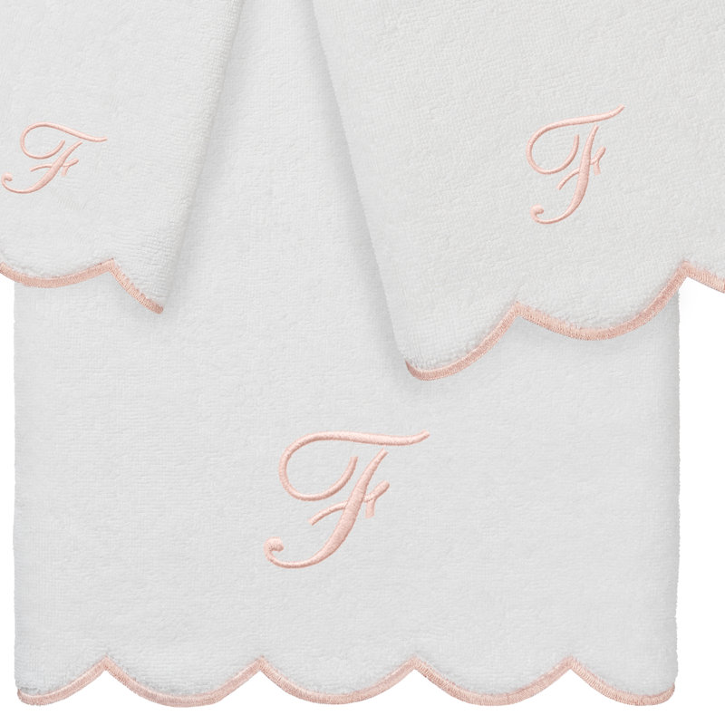 Ensemble de serviettes personnalisées 100% coton ADORNIA, F, Blanc / Rose, Ensemble 3 serviettes de bain