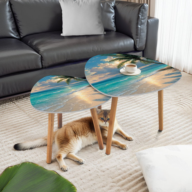 Ensemble de 2 tables basses gigognes Triangle Tropic Beach Palm Summer Holiday
