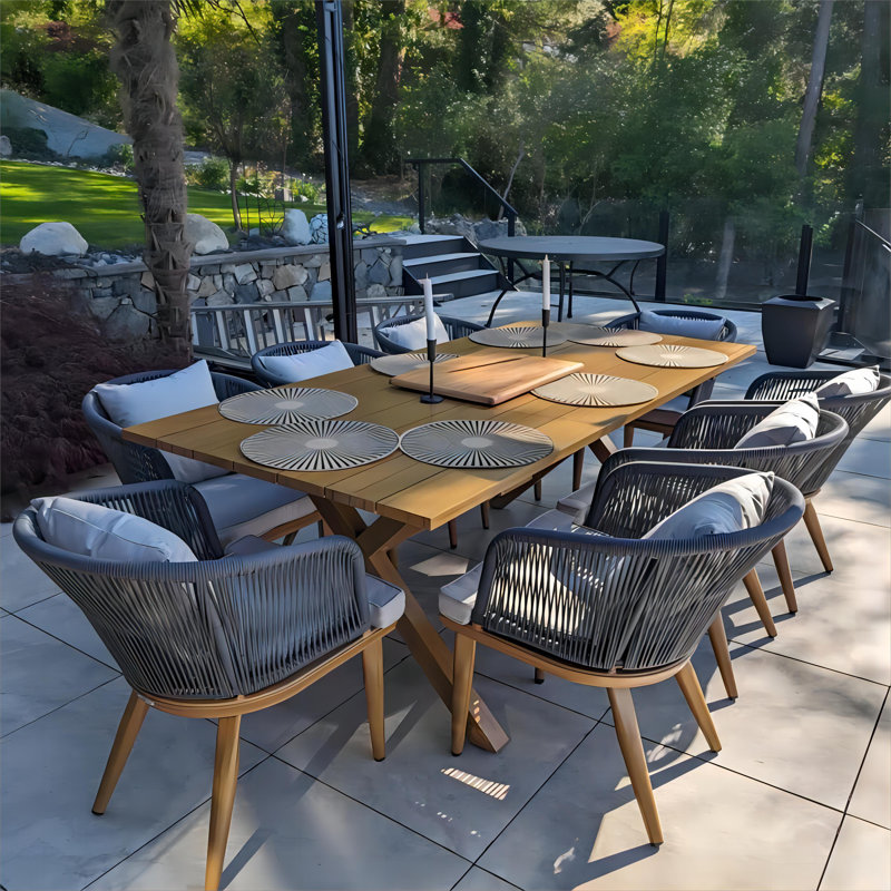 Braylin 8 - Person Wicker Patio Dining Set with Rectangular Table , Cushions Included