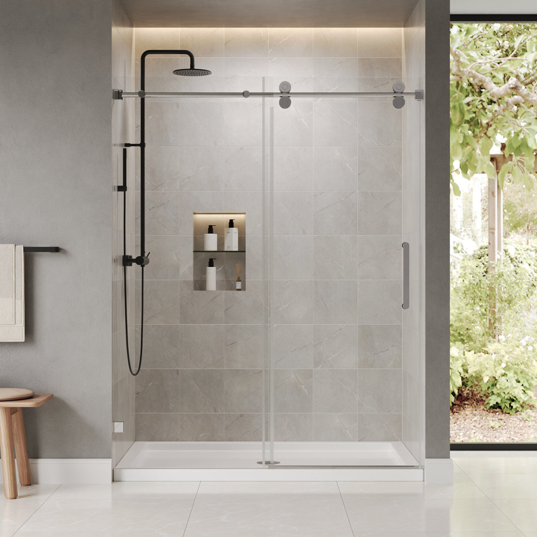 Concord 56" - 60" W x 76" H Single Sliding Frameless Shower Door with 3/8" Tempered Glass, Stainless Steel Accessories DeerValley 