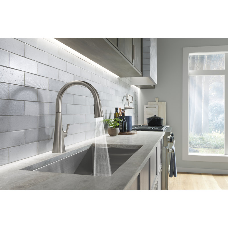 Graze Pull-Down Single Handle Kitchen Faucet With Three-Function Sprayhead With Accessories, Vibrant Stainless