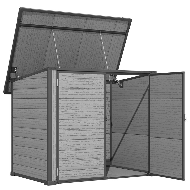 Resin Outdoor Storage Cabinet Outdoor With Lockable Openable Lid, 89.92cm H x 132.08cm W x 76.2cm D