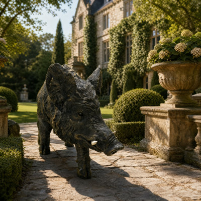 Sculpture réaliste en résine de sanglier de 12,2 po de hauteur, figurine de jardin intérieur toutes saisons, décoration rustique pour la faune, cour et patio