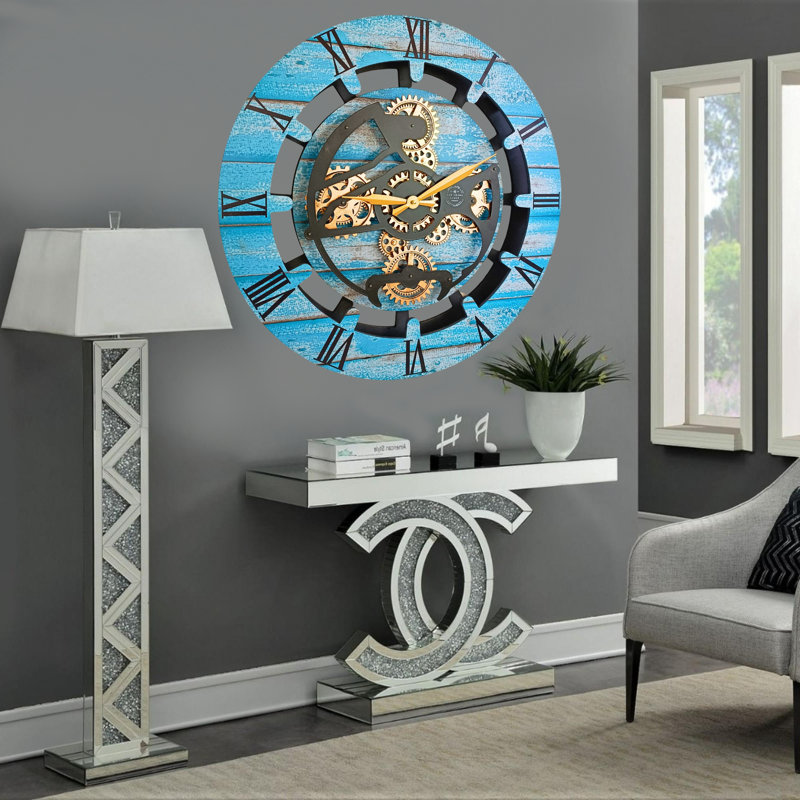Solid Wood Wall Clock, Ocean Blue