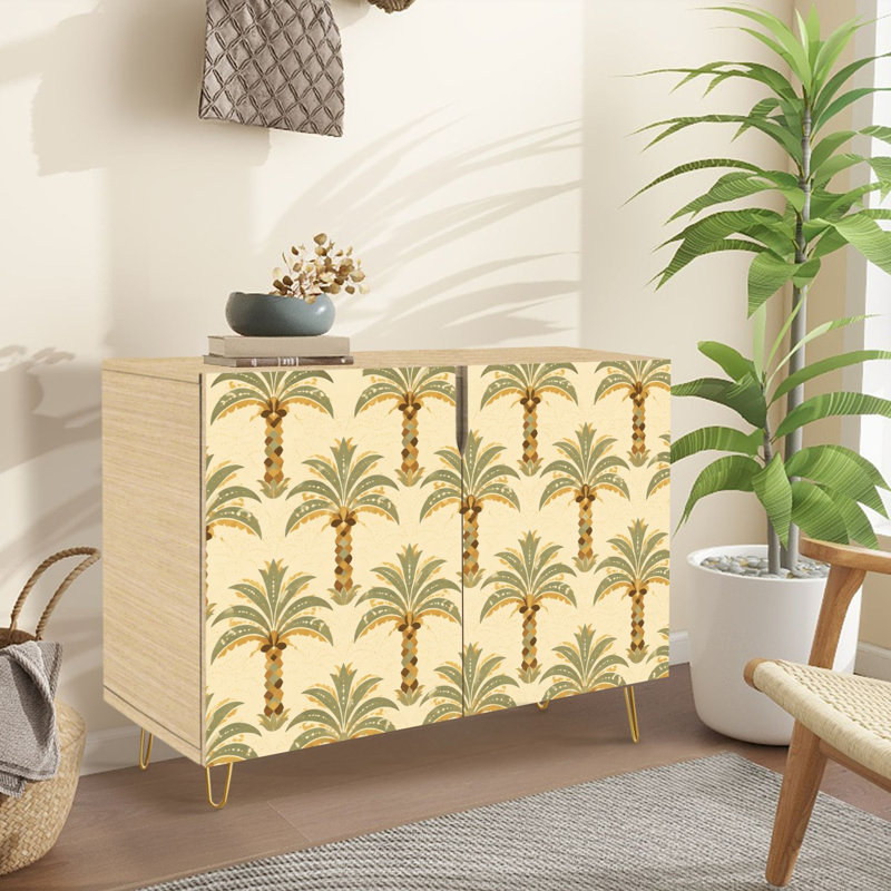Buffet Buffet avec rangement Tropical Palm Tree Vintage Botanical avec 2 portes pour le salon et la cuisine